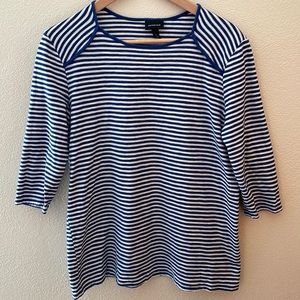 Who What Wear Striped Top with Elbow Length Sleeves | Blue/White | Size Large